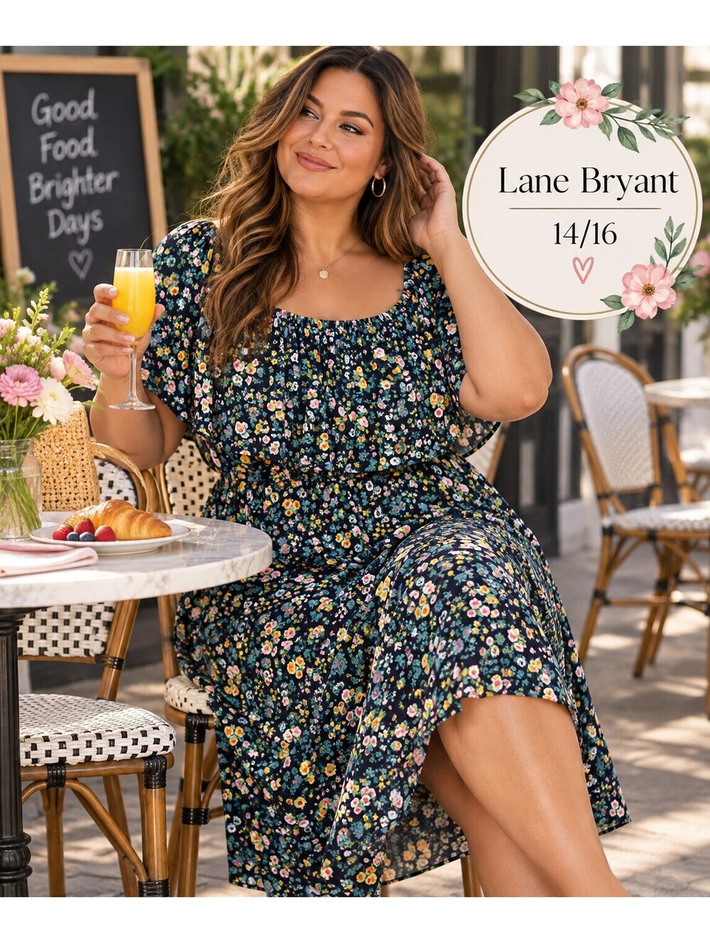 Lane Bryant Floral Off Shoulder Ruffle Midi Dress Size 14/16